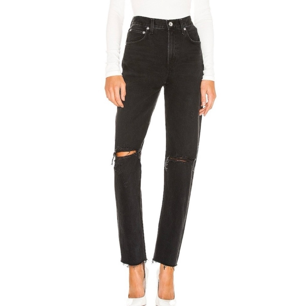 Agolde Cherie Black Ripped Denim Pants